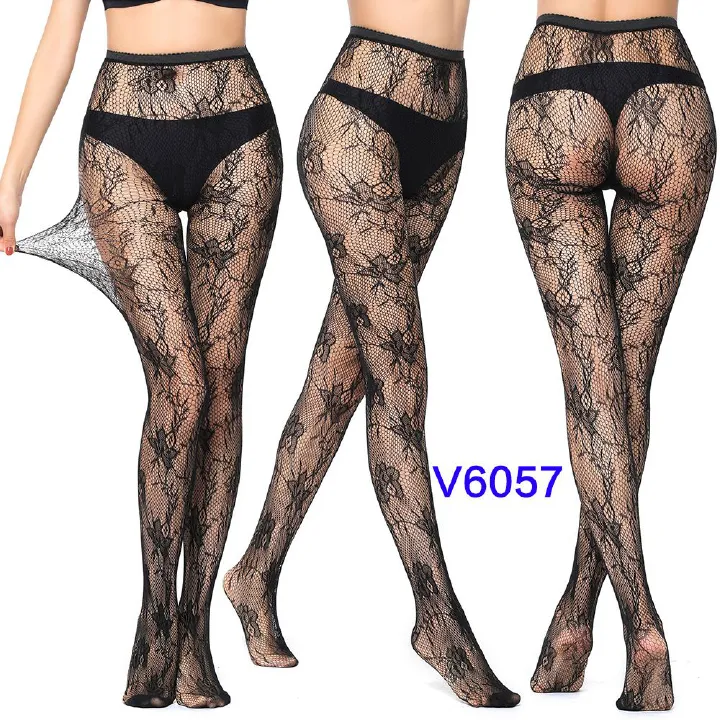 Women Fishnet Suspender Pantyhose Thigh High Stocking Garter Belt Lingerie Tights Lace Patterned Fishnet Tights for Women Black Fishnets Leggings Lace Tights