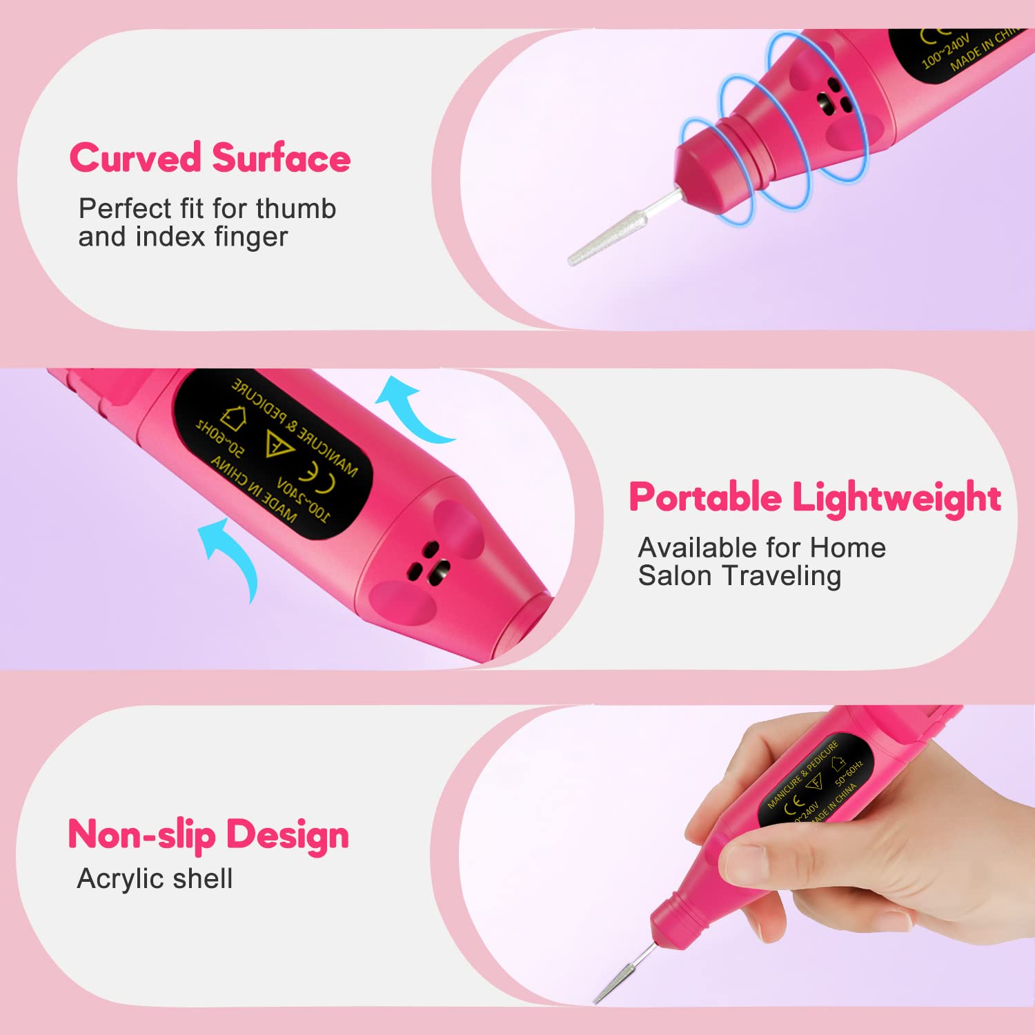 USB Electric Nail Drill,Portable Electric Nail Drill,Professional Nail File,YIMART Gel Nails Manicure Pedicure Polishing with 6Pcs Nail Drill Bits Nail Art Tools Kit Nail Drill Machine