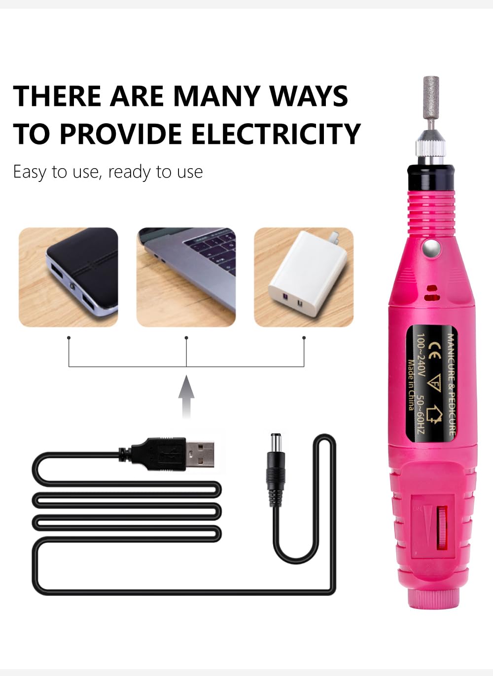 USB Electric Nail Drill,Portable Electric Nail Drill,Professional Nail File,YIMART Gel Nails Manicure Pedicure Polishing with 6Pcs Nail Drill Bits Nail Art Tools Kit Nail Drill Machine