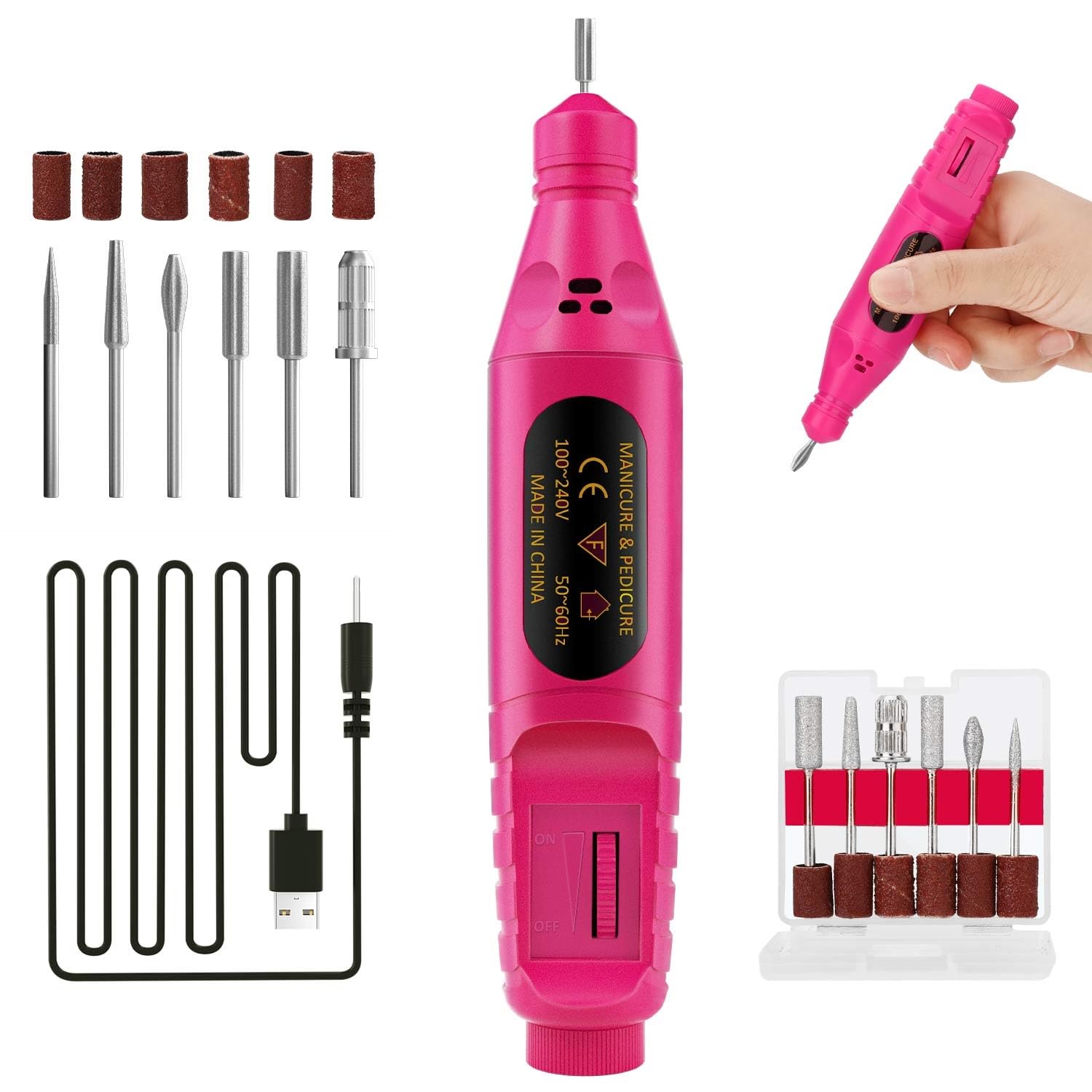 USB Electric Nail Drill,Portable Electric Nail Drill,Professional Nail File,YIMART Gel Nails Manicure Pedicure Polishing with 6Pcs Nail Drill Bits Nail Art Tools Kit Nail Drill Machine