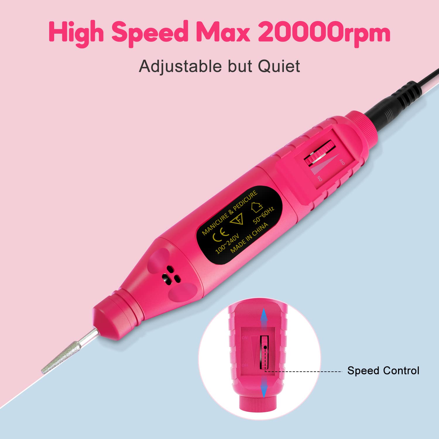 USB Electric Nail Drill,Portable Electric Nail Drill,Professional Nail File,YIMART Gel Nails Manicure Pedicure Polishing with 6Pcs Nail Drill Bits Nail Art Tools Kit Nail Drill Machine