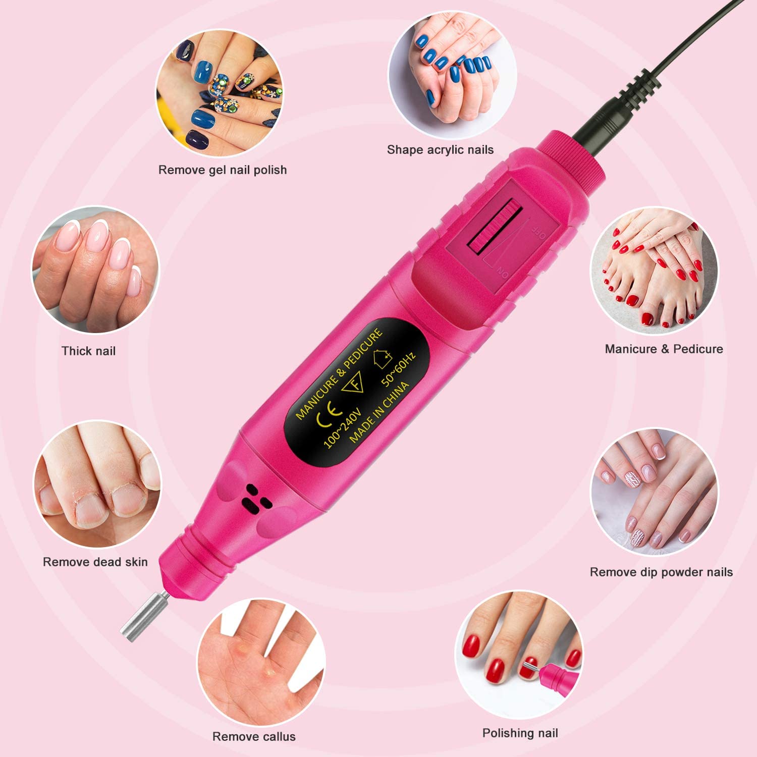 USB Electric Nail Drill,Portable Electric Nail Drill,Professional Nail File,YIMART Gel Nails Manicure Pedicure Polishing with 6Pcs Nail Drill Bits Nail Art Tools Kit Nail Drill Machine