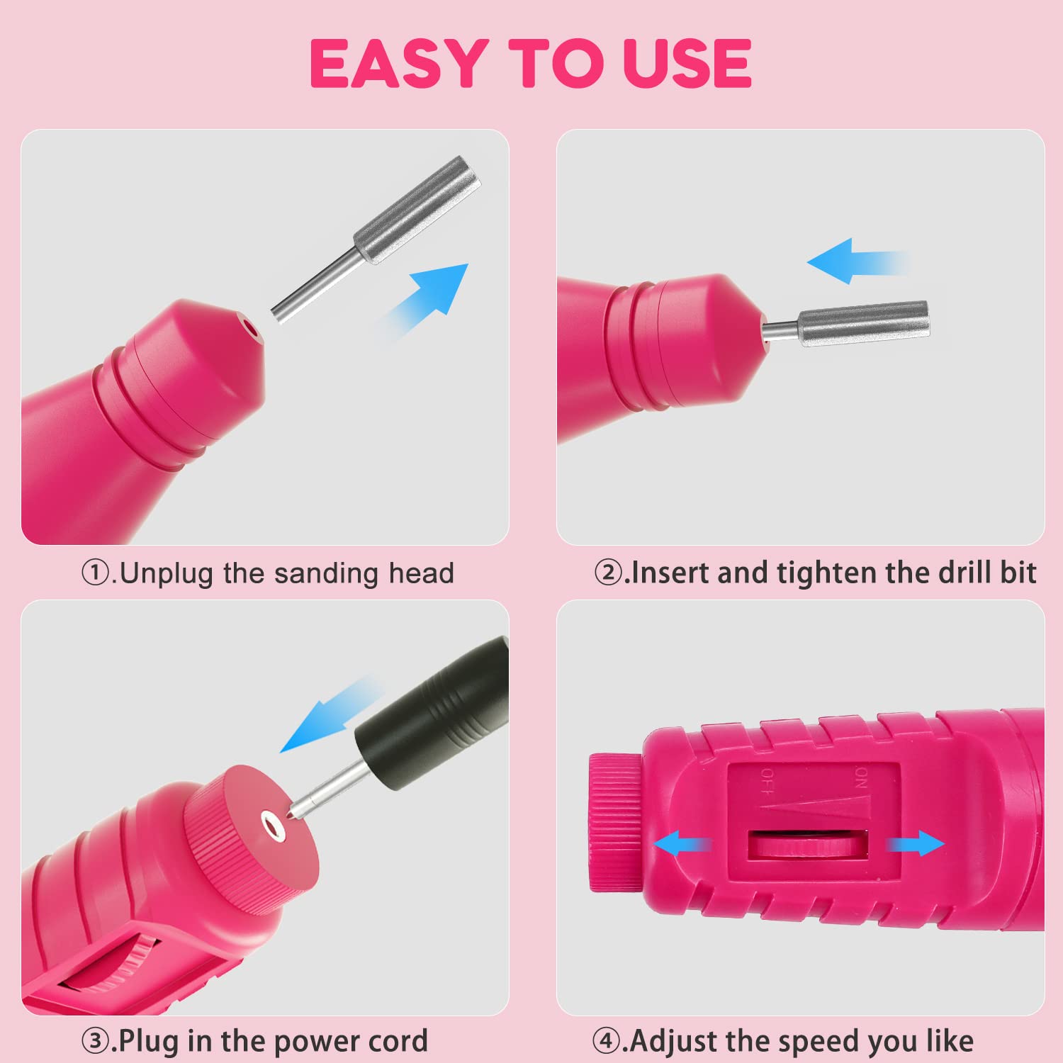 USB Electric Nail Drill,Portable Electric Nail Drill,Professional Nail File,YIMART Gel Nails Manicure Pedicure Polishing with 6Pcs Nail Drill Bits Nail Art Tools Kit Nail Drill Machine