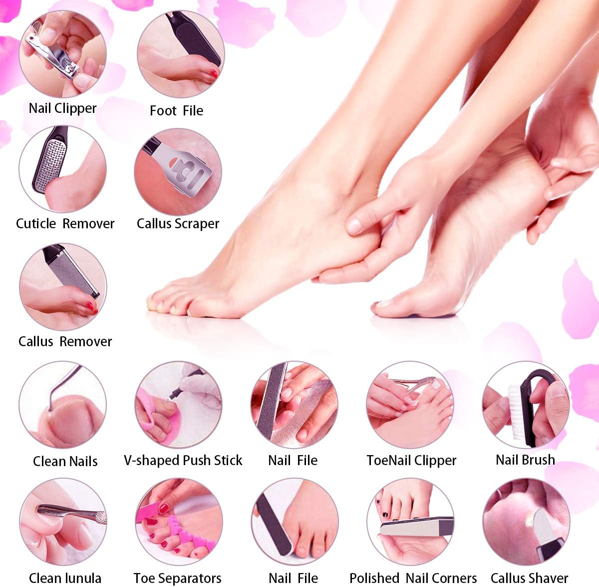 Pedicure Tool Kit, 23 in 1 Foot Scrubber Pedicure Tools Set for Men Women Stainless Steel Foot File Set, Professional Callus Remover Skin Tag, Included Nail Toenail Clipper File Foot Rasp