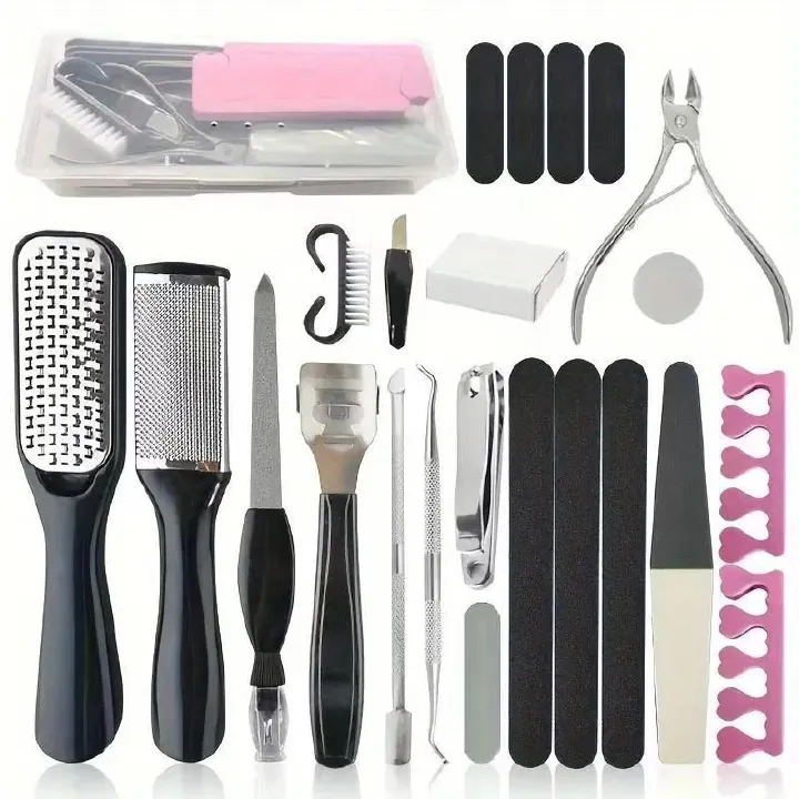 Pedicure Tool Kit, 23 in 1 Foot Scrubber Pedicure Tools Set for Men Women Stainless Steel Foot File Set, Professional Callus Remover Skin Tag, Included Nail Toenail Clipper File Foot Rasp
