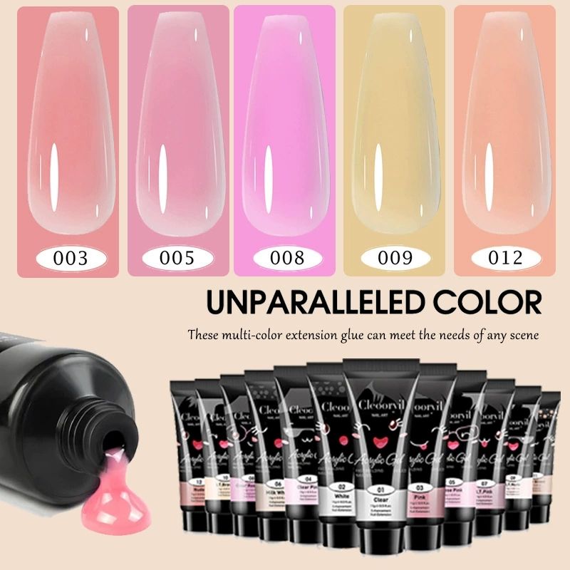 Poly Nail Extension Gel Kit 12Colors Clear Pink Brown Glitter Neutral Poly Nail Gel Kit Jelly Gel Quick Building Nail Enhancement Manicure Kit DIY New Year Gifts beetles vday gifts