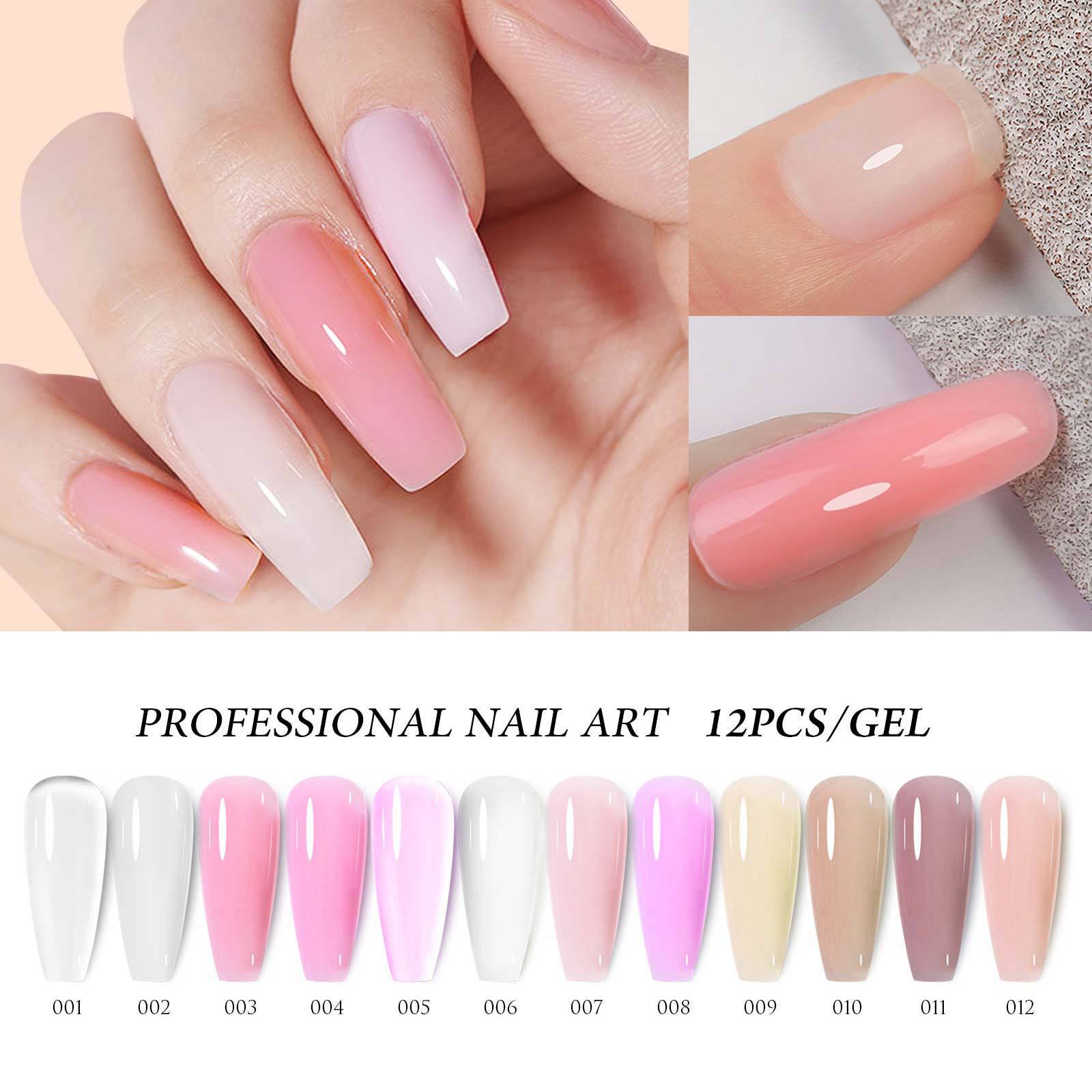Poly Nail Extension Gel Kit 12Colors Clear Pink Brown Glitter Neutral Poly Nail Gel Kit Jelly Gel Quick Building Nail Enhancement Manicure Kit DIY New Year Gifts beetles vday gifts