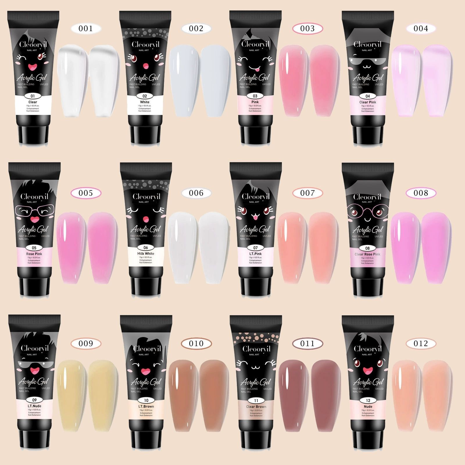 Poly Nail Extension Gel Kit 12Colors Clear Pink Brown Glitter Neutral Poly Nail Gel Kit Jelly Gel Quick Building Nail Enhancement Manicure Kit DIY New Year Gifts beetles vday gifts