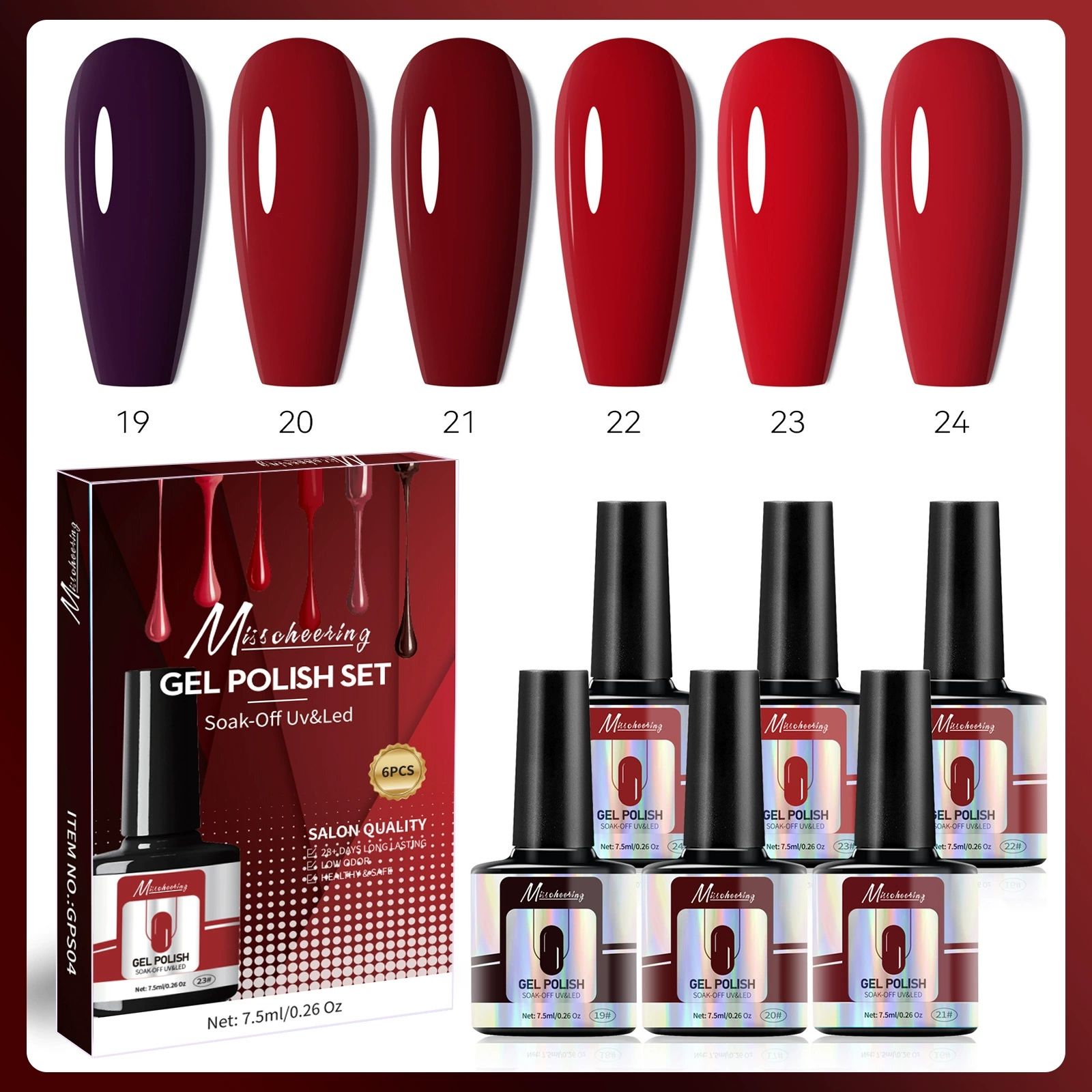 6 Colors Gel Nail Polish Kit Soak Off UV LED Nail Gel Nail Polish Set Gel Nails Gift Set for Home and Nail Art Salon