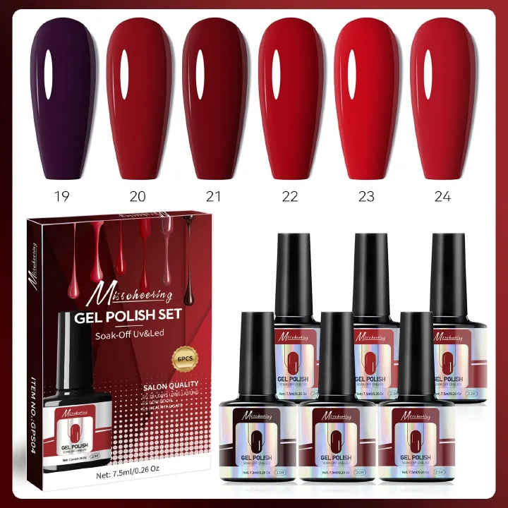 6 Colors Gel Nail Polish Kit Soak Off UV LED Nail Gel Nail Polish Set Gel Nails Gift Set for Home and Nail Art Salon