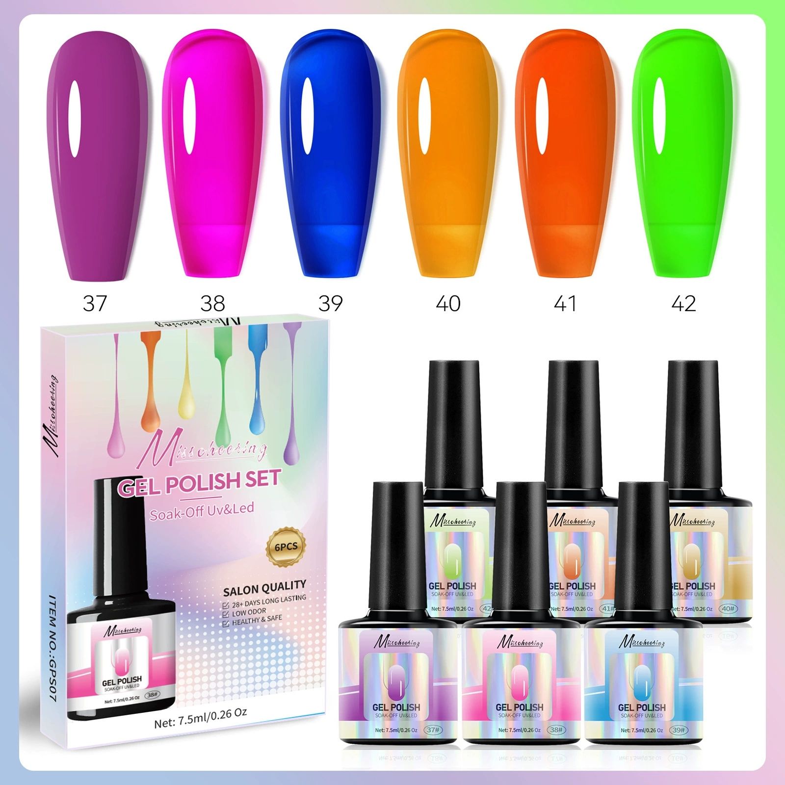 6 Colors Gel Nail Polish Kit Soak Off UV LED Nail Gel Nail Polish Set Gel Nails Gift Set for Home and Nail Art Salon