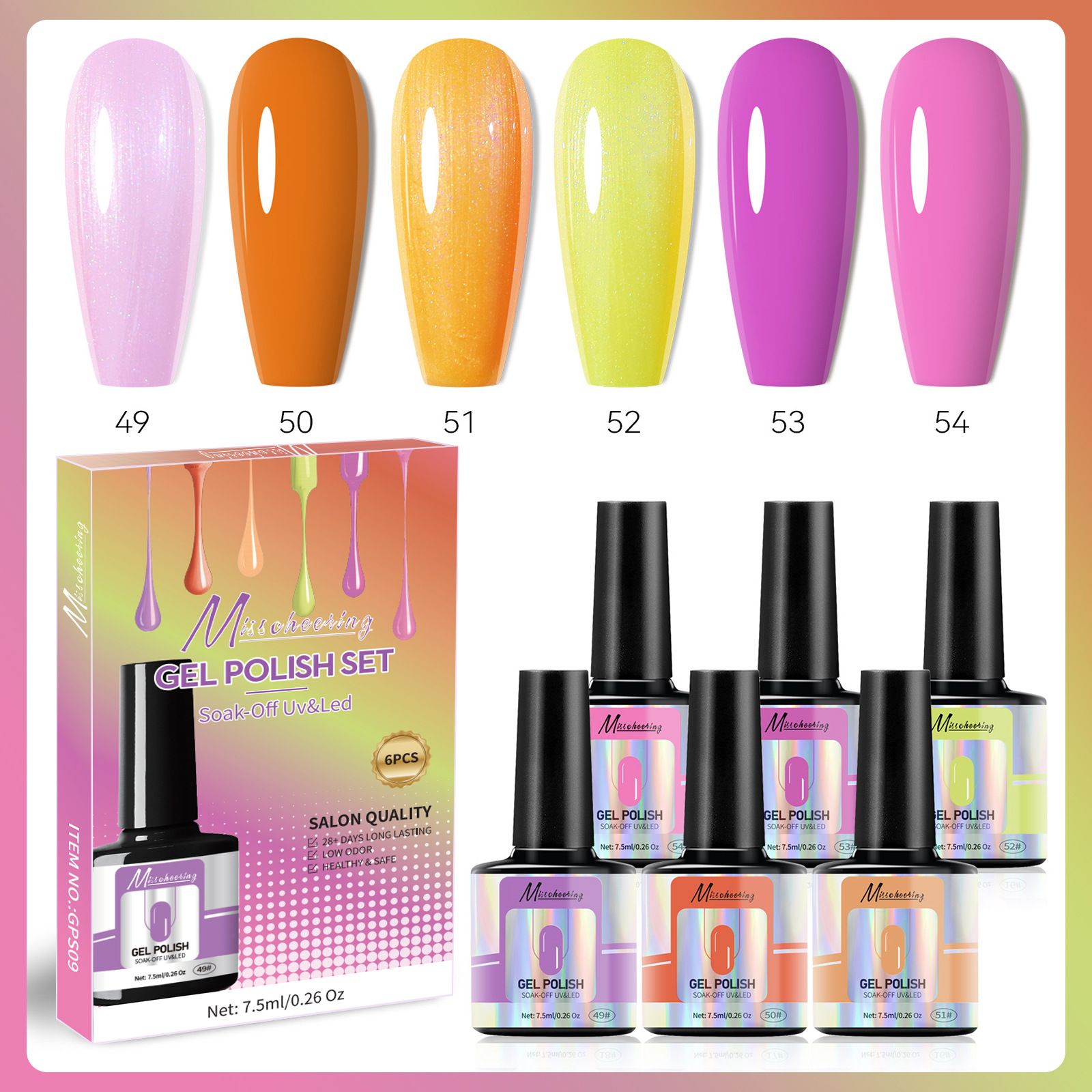 6 Colors Gel Nail Polish Kit Soak Off UV LED Nail Gel Nail Polish Set Gel Nails Gift Set for Home and Nail Art Salon