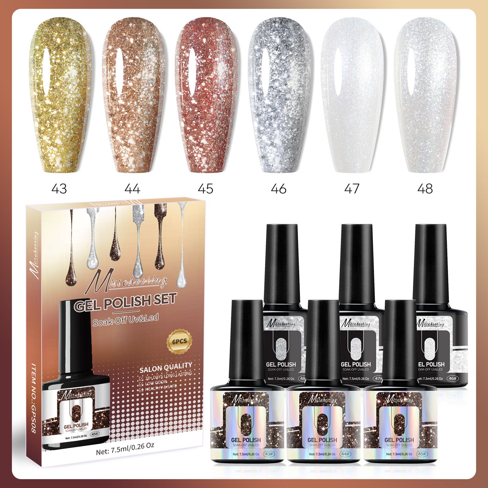 6 Colors Gel Nail Polish Kit Soak Off UV LED Nail Gel Nail Polish Set Gel Nails Gift Set for Home and Nail Art Salon