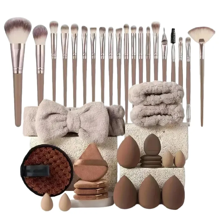 40 Pieces Makeup Brush Sets for Women with Headband, Multi-functional Makeup Tool Set with Makeup Sponges Powder Puff Foundation Brush Make up Brushes Air Cushion for Women Girl Beginner Professional