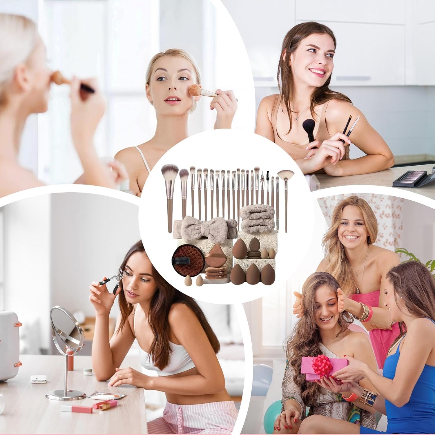 40 Pieces Makeup Brush Sets for Women with Headband, Multi-functional Makeup Tool Set with Makeup Sponges Powder Puff Foundation Brush Make up Brushes Air Cushion for Women Girl Beginner Professional