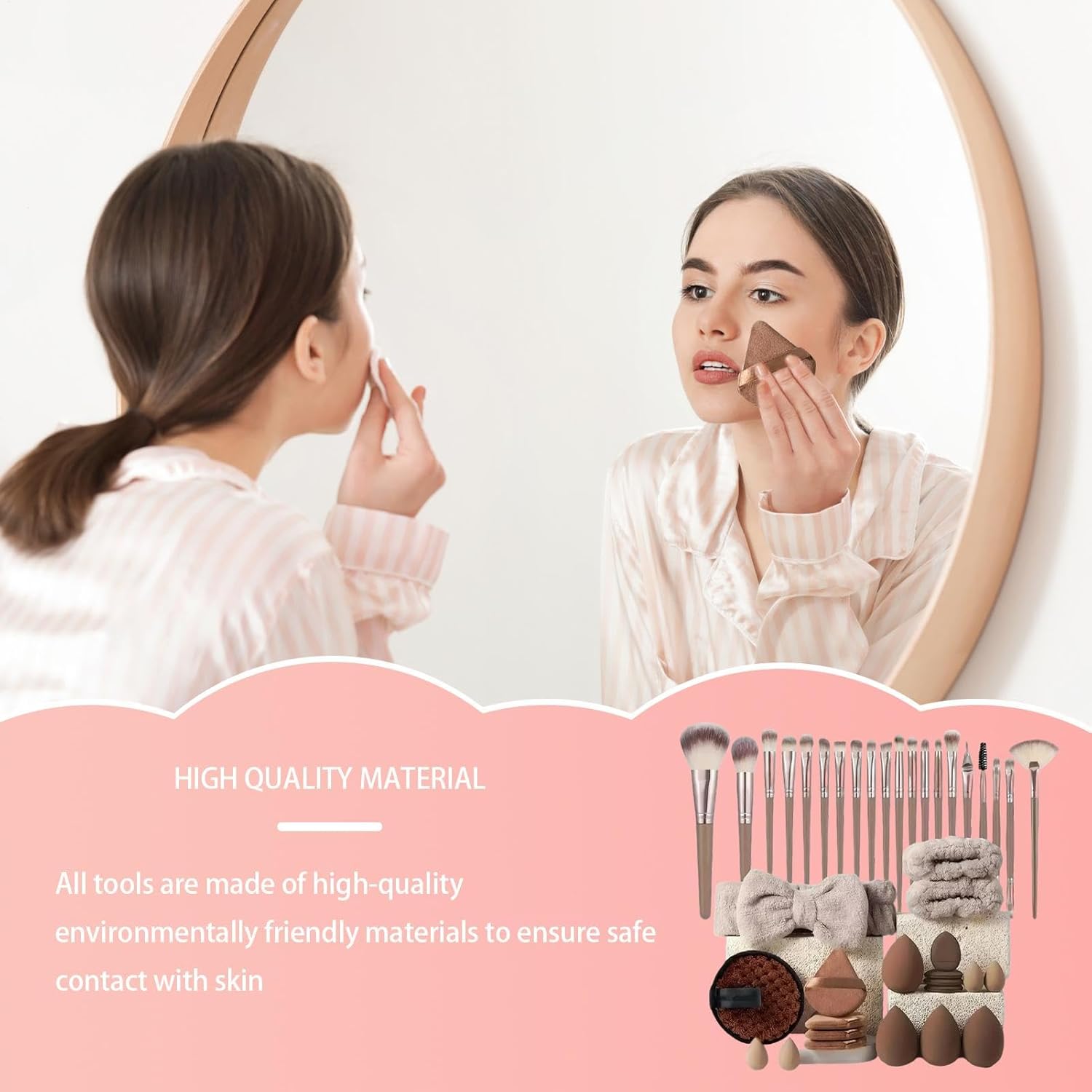 40 Pieces Makeup Brush Sets for Women with Headband, Multi-functional Makeup Tool Set with Makeup Sponges Powder Puff Foundation Brush Make up Brushes Air Cushion for Women Girl Beginner Professional