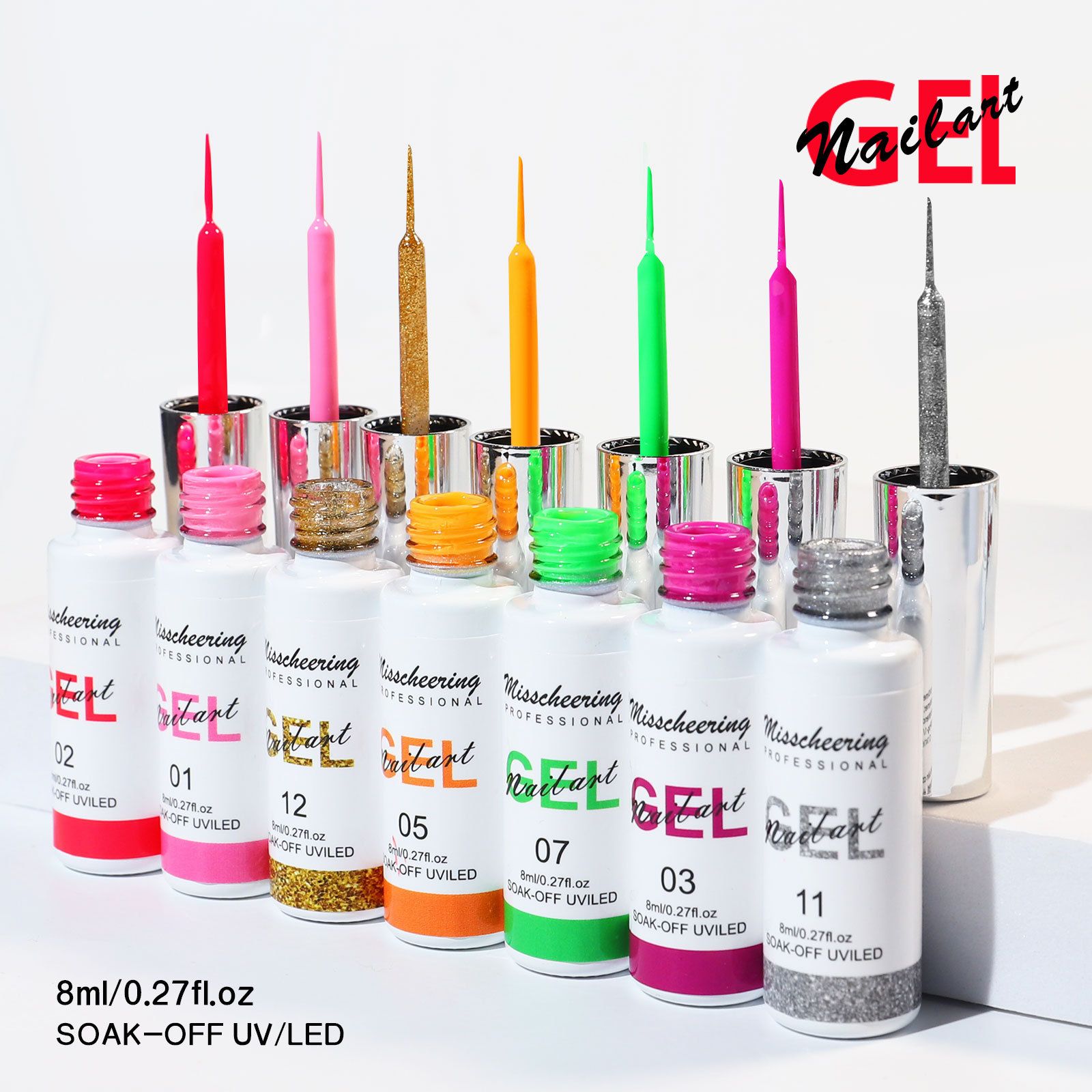 Painted Gel Nail Polish Set, Line Art Gel 12 Colors Neon Pink Yellow Green Glitter Silver Gold Nail Art Painting Manicure Tools DIY Drawing NailGel