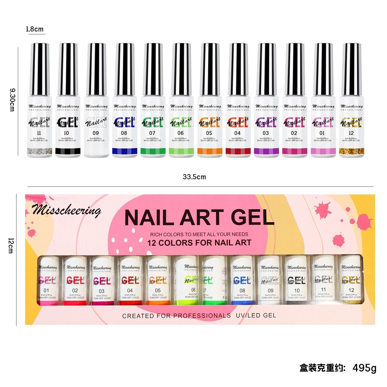 Painted Gel Nail Polish Set, Line Art Gel 12 Colors Neon Pink Yellow Green Glitter Silver Gold Nail Art Painting Manicure Tools DIY Drawing NailGel