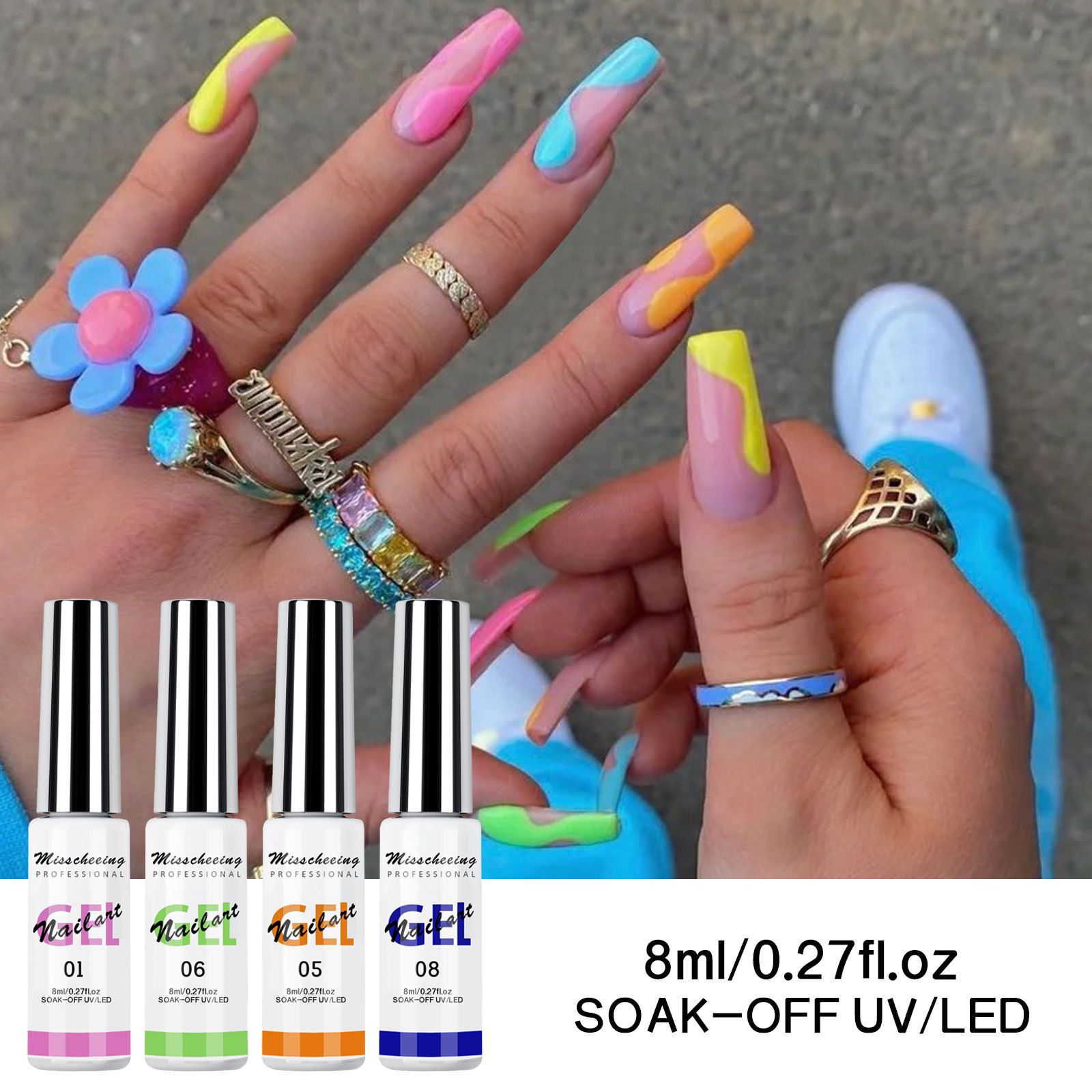 Painted Gel Nail Polish Set, Line Art Gel 12 Colors Neon Pink Yellow Green Glitter Silver Gold Nail Art Painting Manicure Tools DIY Drawing NailGel