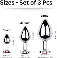 3Pcs Set Luxury Metal Butt Toys Heart Shaped Anal Trainer Jewel Butt Plug Kit S&M Adult Gay Anal Plugs Woman Men Sex Gifts Things for Beginners Couples Large/Medium/Smalls