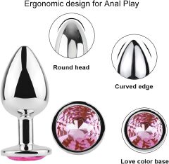 3Pcs Set Luxury Metal Butt Toys Heart Shaped Anal Trainer Jewel Butt Plug Kit S&M Adult Gay Anal Plugs Woman Men Sex Gifts Things for Beginners Couples Large/Medium/Smalls