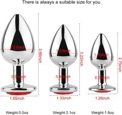 3Pcs Set Luxury Metal Butt Toys Heart Shaped Anal Trainer Jewel Butt Plug Kit S&M Adult Gay Anal Plugs Woman Men Sex Gifts Things for Beginners Couples Large/Medium/Smalls