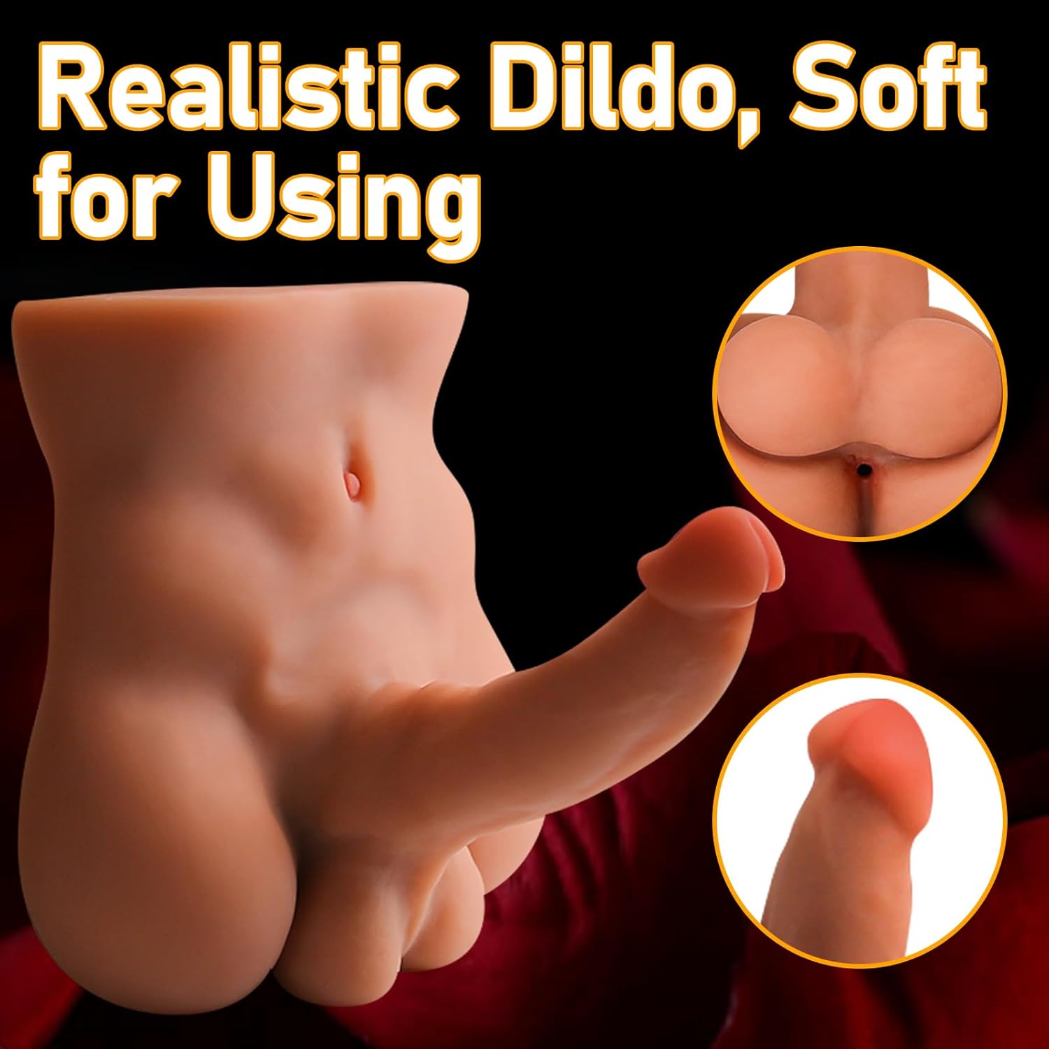 Dildo Sex Doll Torso TPE Sexdoll for Women Masturbation, Female Masturbator Toy Flexible Huge Penis, Tan TPE Torso for Real Sex Pleasure, Unisex Woman Adult Sex Toy for Solo Couple