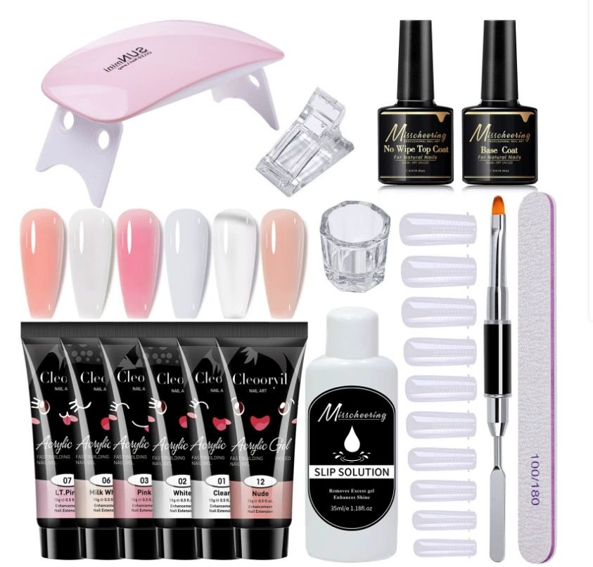 15pcs Poly Extension Gel Manicure Kit Poly Gel With Mini Nail Lamp Basic Coat Poly Gel Nail Art Kits for Starter Basic Coat Poly Gel Nail Art Kits for Starter for Beginners Clear Pink White Nail Art