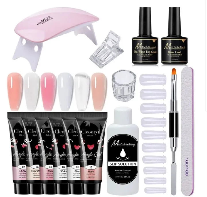 15pcs Poly Extension Gel Manicure Kit Poly Gel With Mini Nail Lamp Basic Coat Poly Gel Nail Art Kits for Starter Basic Coat Poly Gel Nail Art Kits for Starter for Beginners Clear Pink White Nail Art