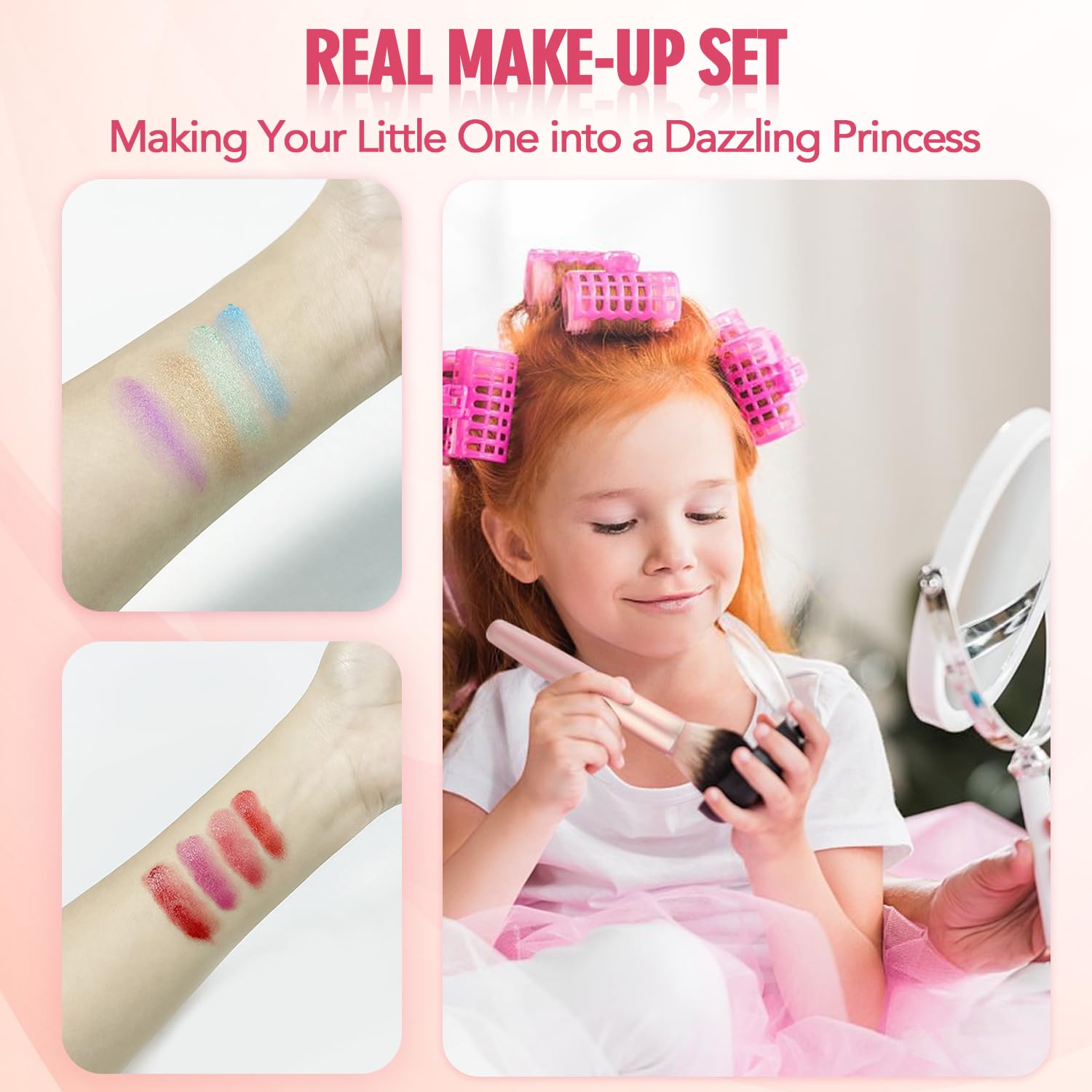 Portable Real Kids Makeup Kit for Girls Washable Children's Play Makeup Set with Brush Teens Makeup Pallete Gift Set in Halloween Birthday Party