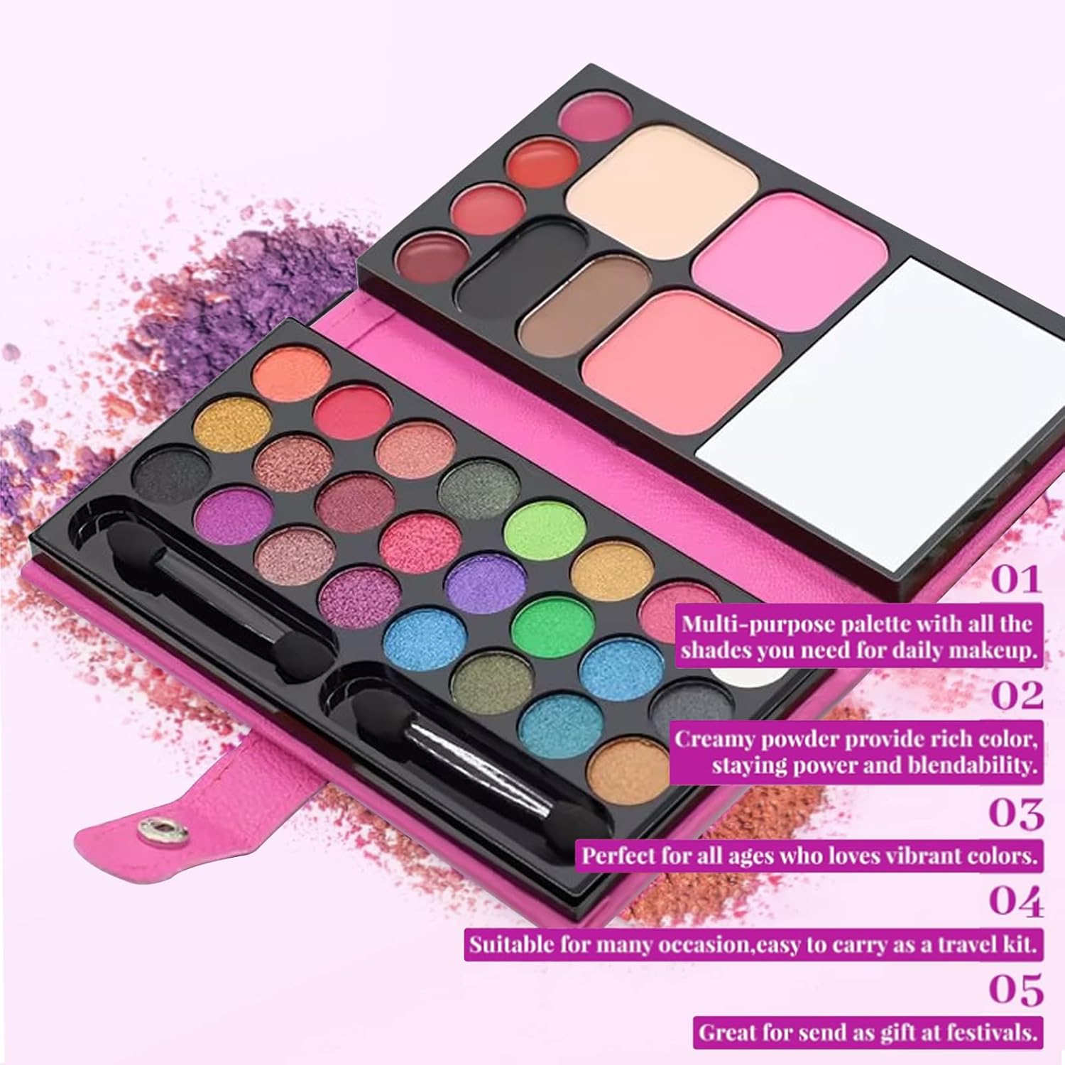 Portable Real Kids Makeup Kit for Girls Washable Children's Play Makeup Set with Brush Teens Makeup Pallete Gift Set in Halloween Birthday Party