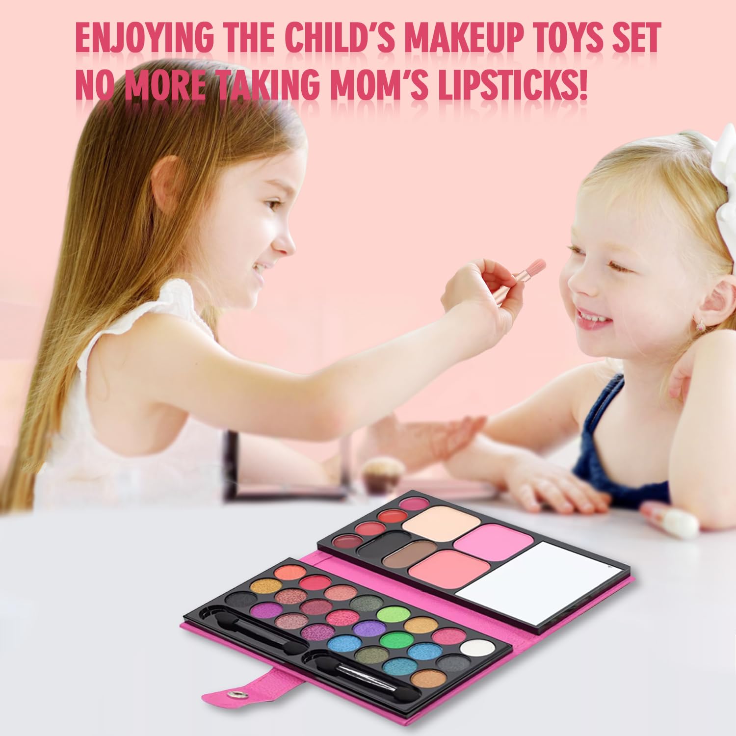 Portable Real Kids Makeup Kit for Girls Washable Children's Play Makeup Set with Brush Teens Makeup Pallete Gift Set in Halloween Birthday Party