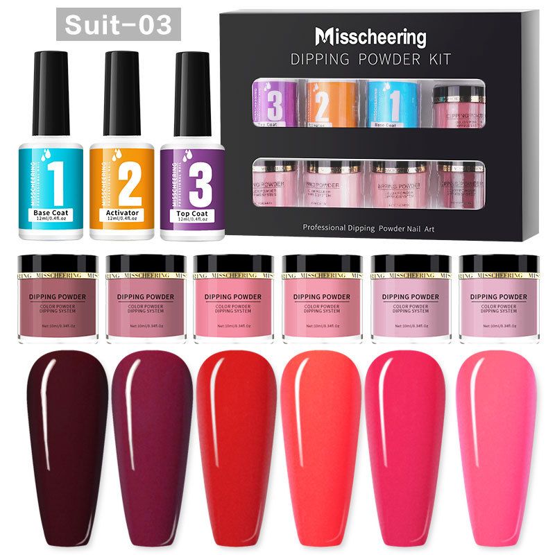 6 Colors Dipping Powder Set Dip Powder Nail Art Starter Kit for DIY Salon No LED Nail Lamp Needed Nail Art Manicure with Base Coat Activator ,Like Gel Polish Effect,Even & Smooth Finishing Home Gift f