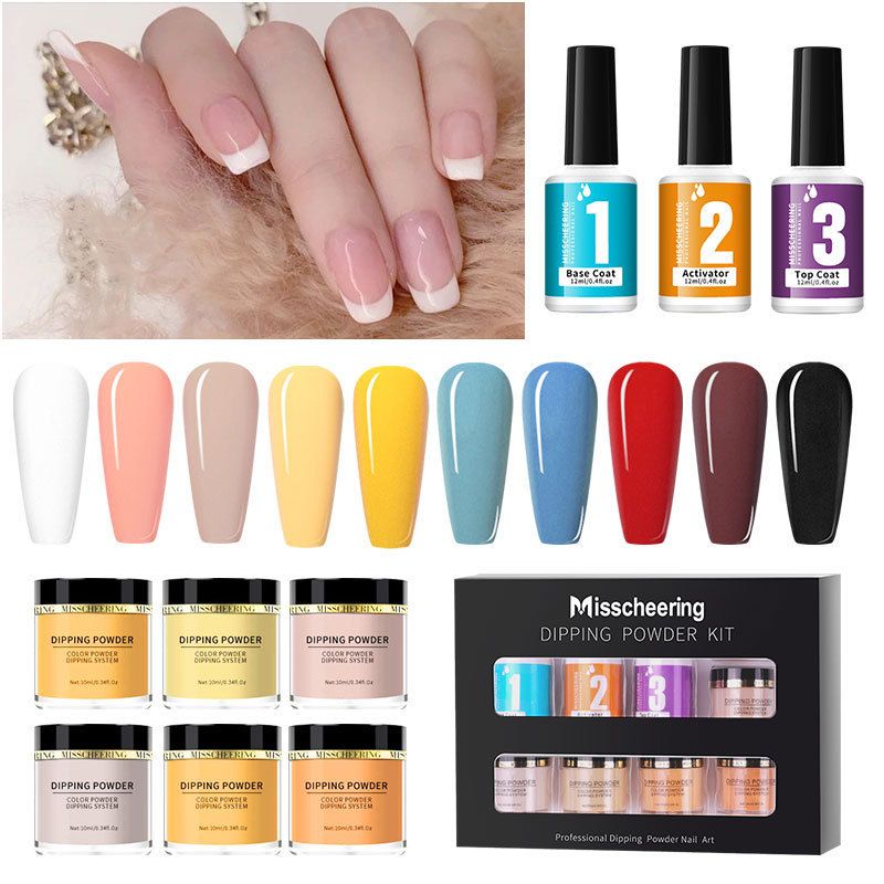 6 Colors Dipping Powder Set Dip Powder Nail Art Starter Kit for DIY Salon No LED Nail Lamp Needed Nail Art Manicure with Base Coat Activator ,Like Gel Polish Effect,Even & Smooth Finishing Home Gift f