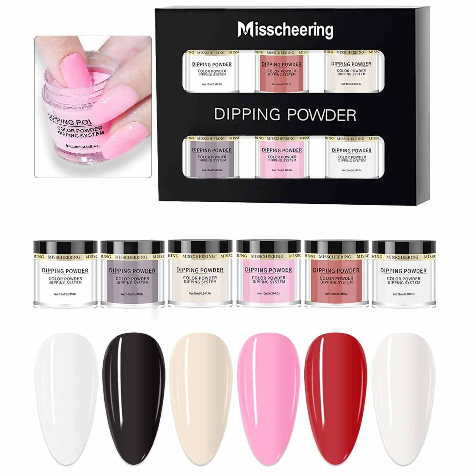 6 Colors Dip Powder Set, Glitter Dipping Powder Color Set, Glossy Nail Art Manicure DIY Salon Home Gift for Ladies