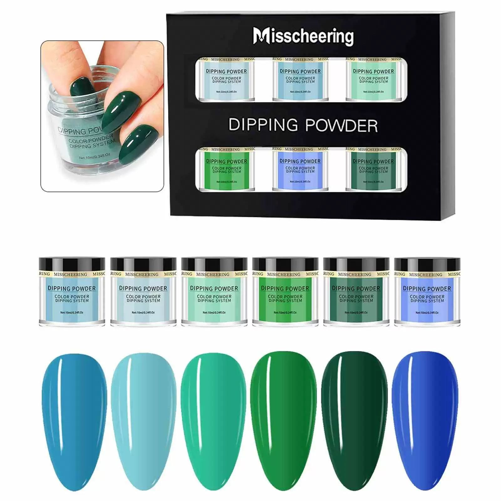 6 Colors Dip Powder Set, Glitter Dipping Powder Color Set, Glossy Nail Art Manicure DIY Salon Home Gift for Ladies