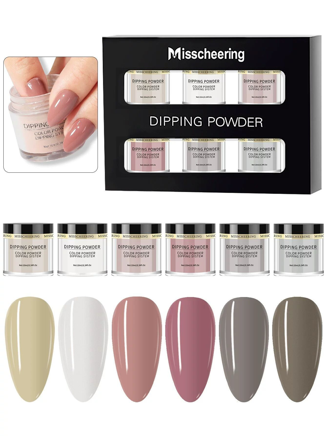 6 Colors Dip Powder Set, Glitter Dipping Powder Color Set, Glossy Nail Art Manicure DIY Salon Home Gift for Ladies