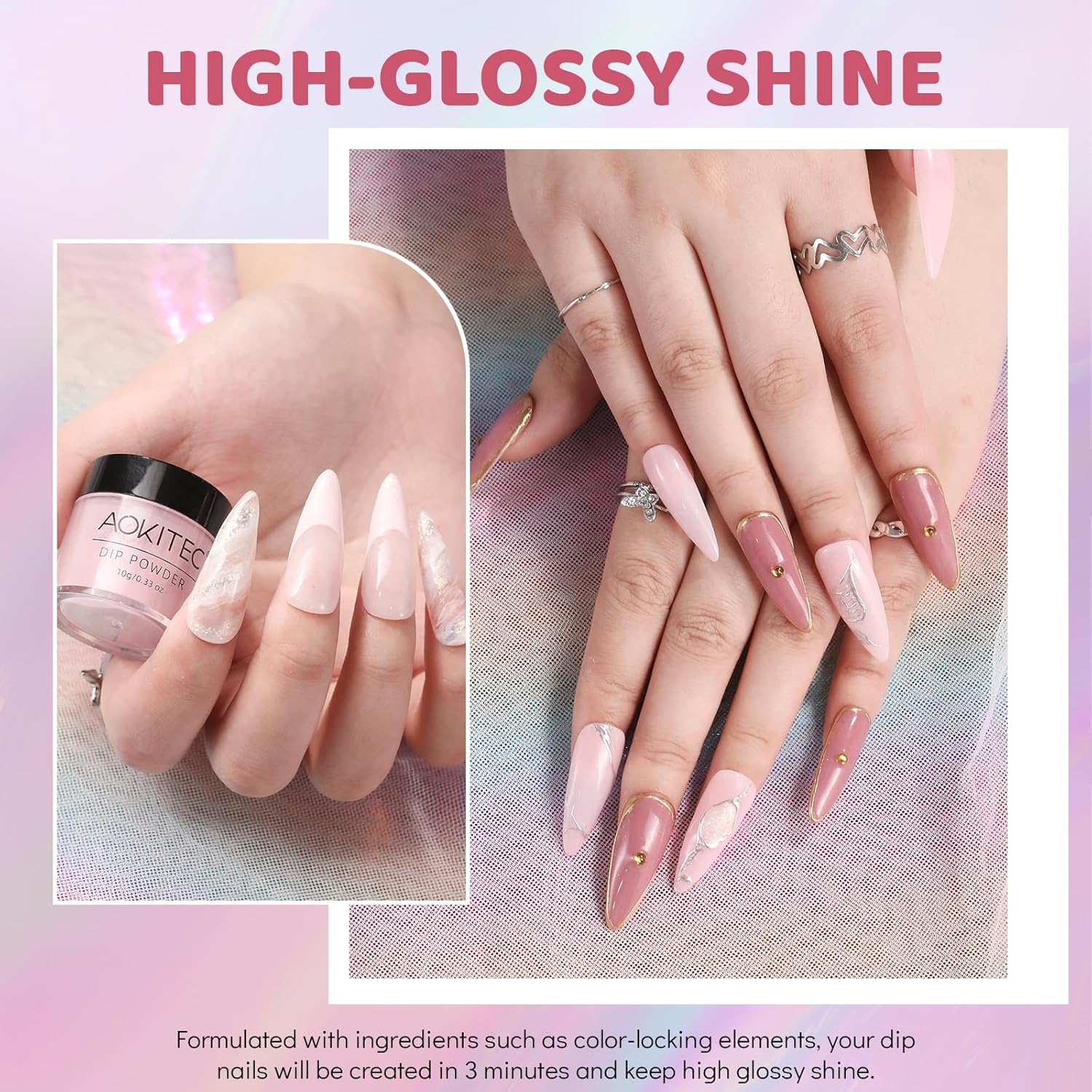 6 Colors Dip Powder Set, Glitter Dipping Powder Color Set, Glossy Nail Art Manicure DIY Salon Home Gift for Ladies