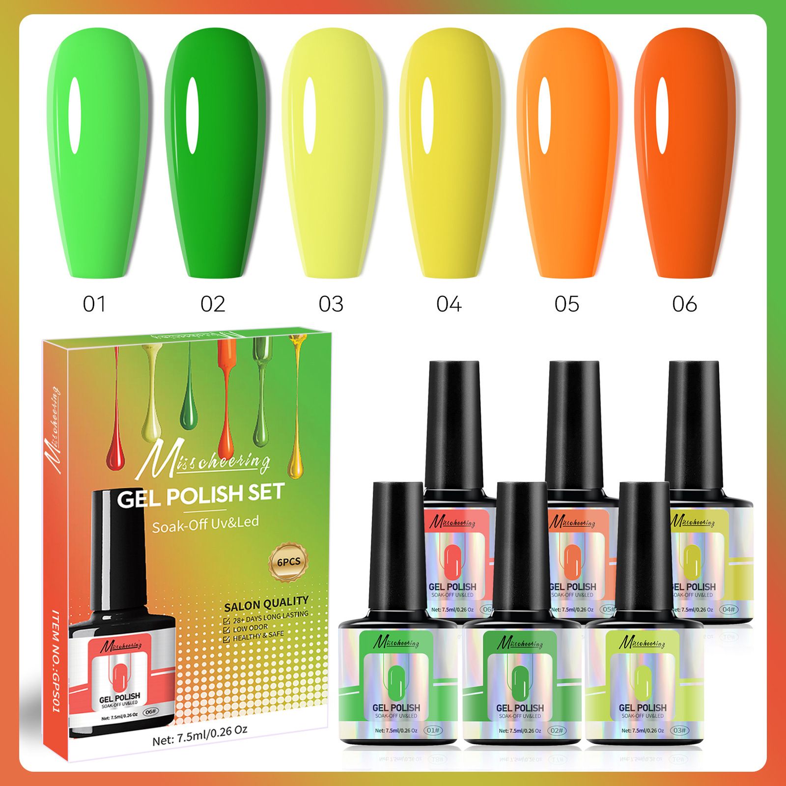6 Colors Gel Nail Polish Kit Soak Off UV LED Nail Gel Nail Polish Set Gel Nails Gift Set for Home and Nail Art Salon