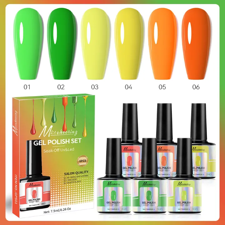 6 Colors Gel Nail Polish Kit Soak Off UV LED Nail Gel Nail Polish Set Gel Nails Gift Set for Home and Nail Art Salon