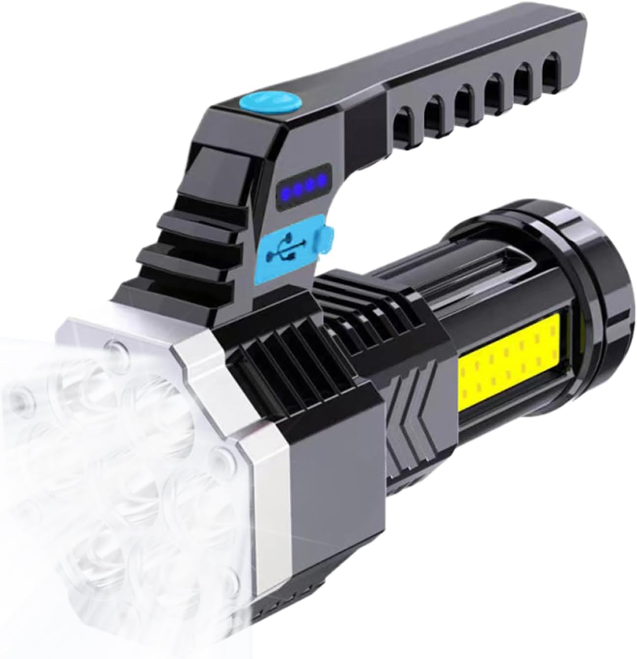 Flashlight, USB Rechargeable Torch, 7 LED Super Bright Outdoor Torch, Portable Sturdy Light, 4 Modes Adjustable Illumination, Camping Hiking Fishing Power Outage Night Use