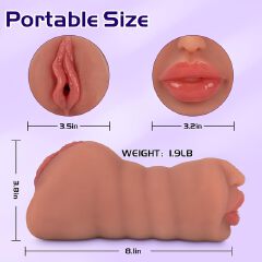 3 in 1 Pocket Pussy Adult Sex Toys Deep Throat Blowjob Stroker with Teeth&Tongue, Realistic Pocket Pussies with 3D Realistic Textured Vagina & Tight Anus, Oral  for Men Masturbation