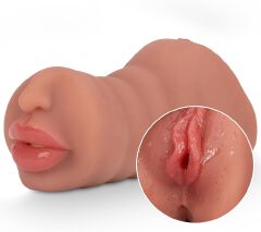 3 in 1 Pocket Pussy Adult Sex Toys Deep Throat Blowjob Stroker with Teeth&Tongue, Realistic Pocket Pussies with 3D Realistic Textured Vagina & Tight Anus, Oral  for Men Masturbation