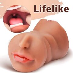3 in 1 Pocket Pussy Adult Sex Toys Deep Throat Blowjob Stroker with Teeth&Tongue, Realistic Pocket Pussies with 3D Realistic Textured Vagina & Tight Anus, Oral  for Men Masturbation