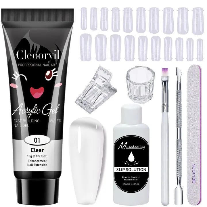 8pcs Poly Extension Gel Manicure Kit Poly Gel  Basic Coat Poly Gel Nail Art Kits for Starter Basic Coat Poly Gel Nail Art Kits for Starter for Beginners Clear Nail Art