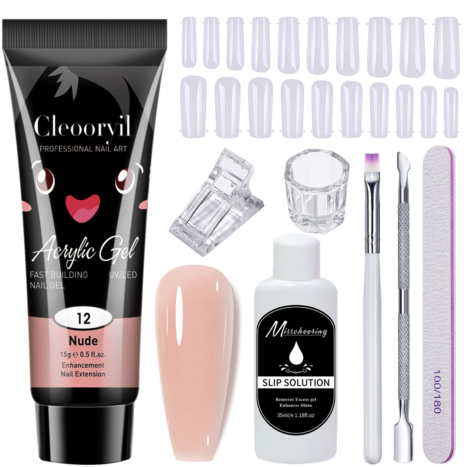 8pcs Poly Extension Gel Manicure Kit Poly Gel  Basic Coat Poly Gel Nail Art Kits for Starter Basic Coat Poly Gel Nail Art Kits for Starter for Beginners Clear Nail Art