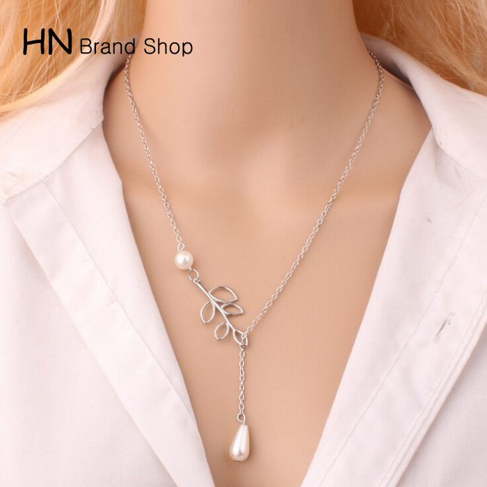 Europe and the United States new style fashion personality leaf pearl drop necklace collarbone chain female jewelry