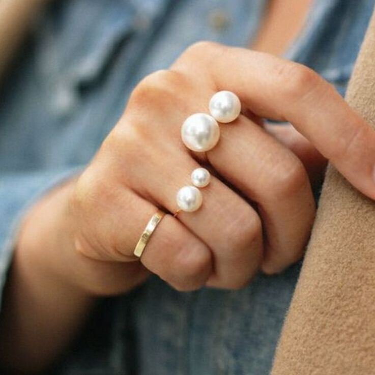 Korean size pearl open ring Korean version temperament all fashion ring joint ring tail ring with accessories