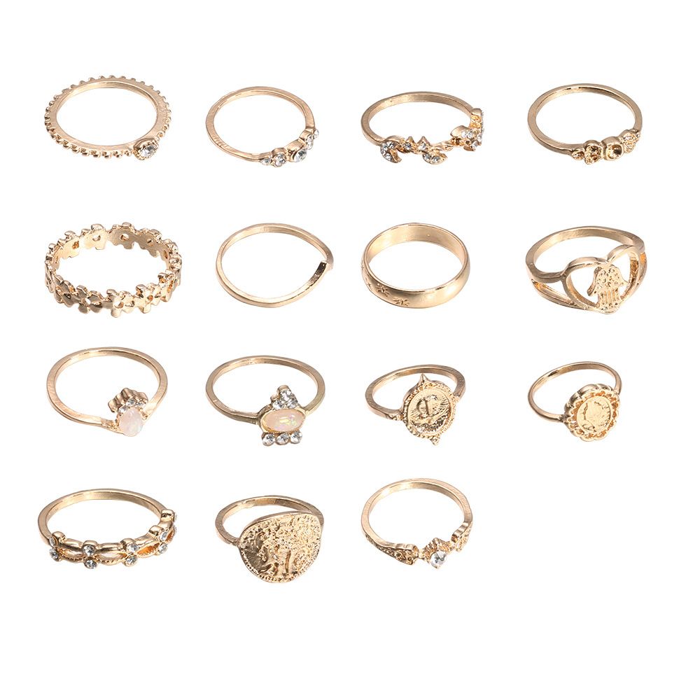 HN Brand  Vintage Beauty Head Gold Coin Cross Pattern Love Fatima Palm Ring 15-piece ring set new fashion