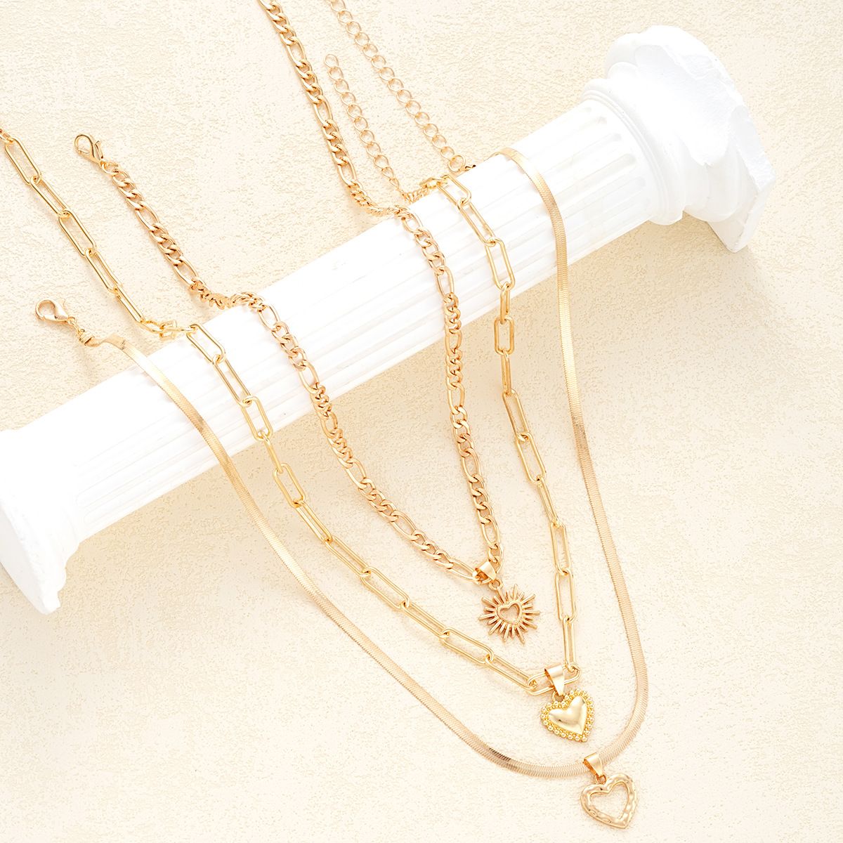 Cross-border trend temperament creative love necklace 3-piece hip hop new personality Cuban heart multi-layer necklace